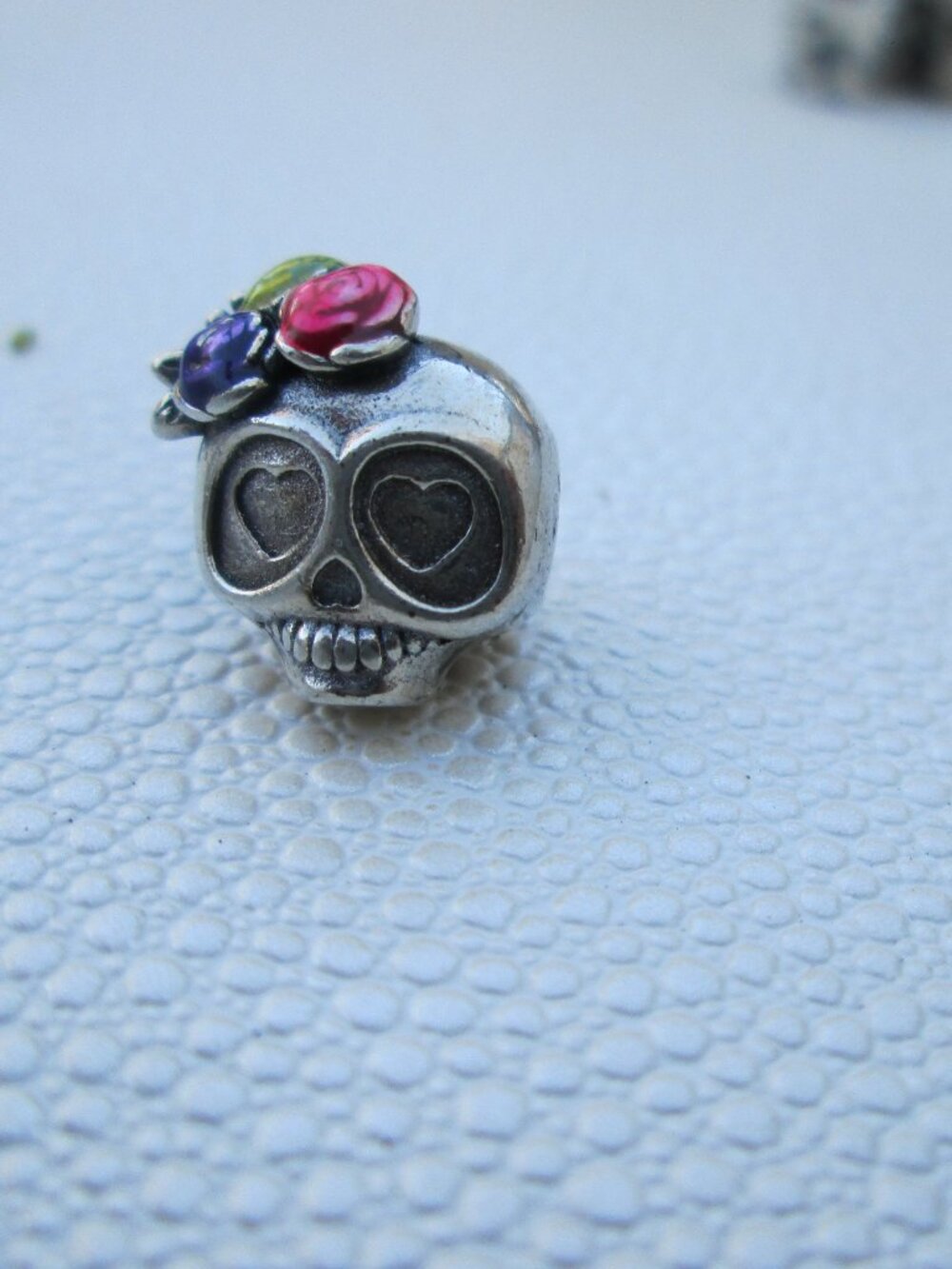 sterling silver S925 skull with flowers bead charm fits Pandora